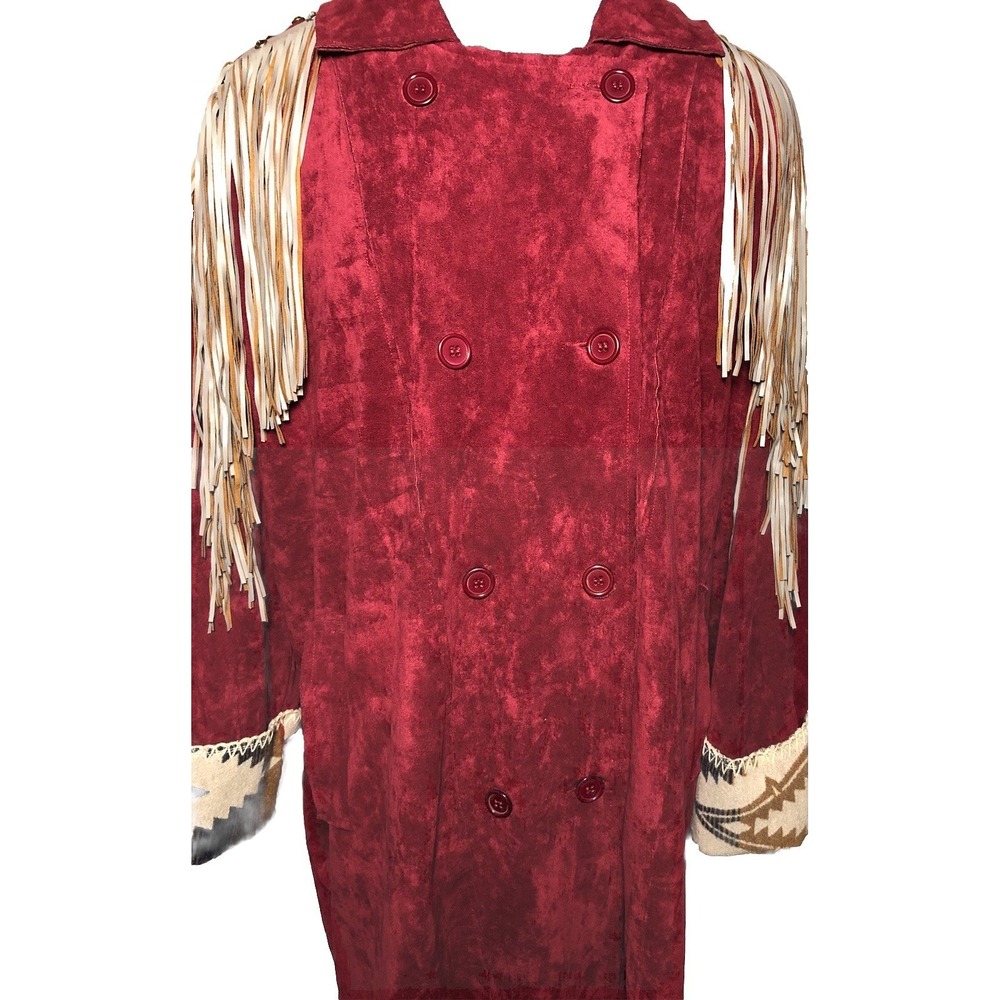 Josefina by Vero Solis Burgundy Fringe Stud Jacket Western Boho M B-58″ DAMAGED - Picture 5 of 16